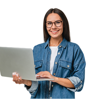 Profissional sorridente usando laptop